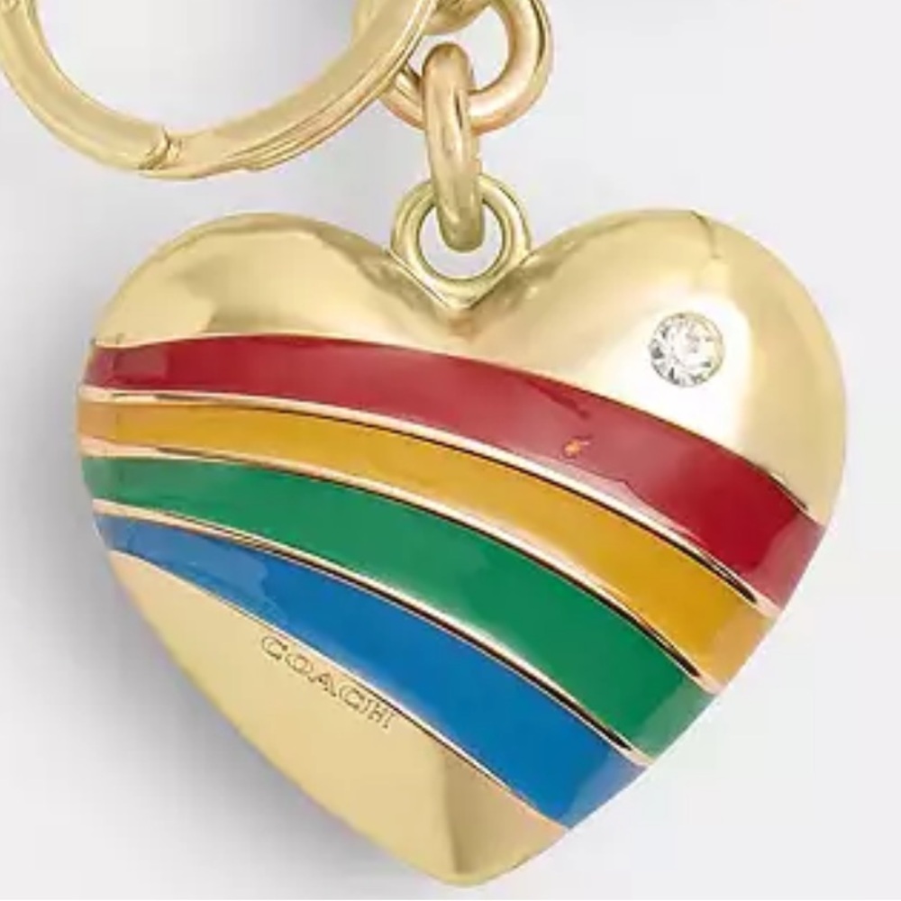 Coach heart bag charm key fob keychain brass and enamel W/ dust bag NWT - Picture 6 of 14